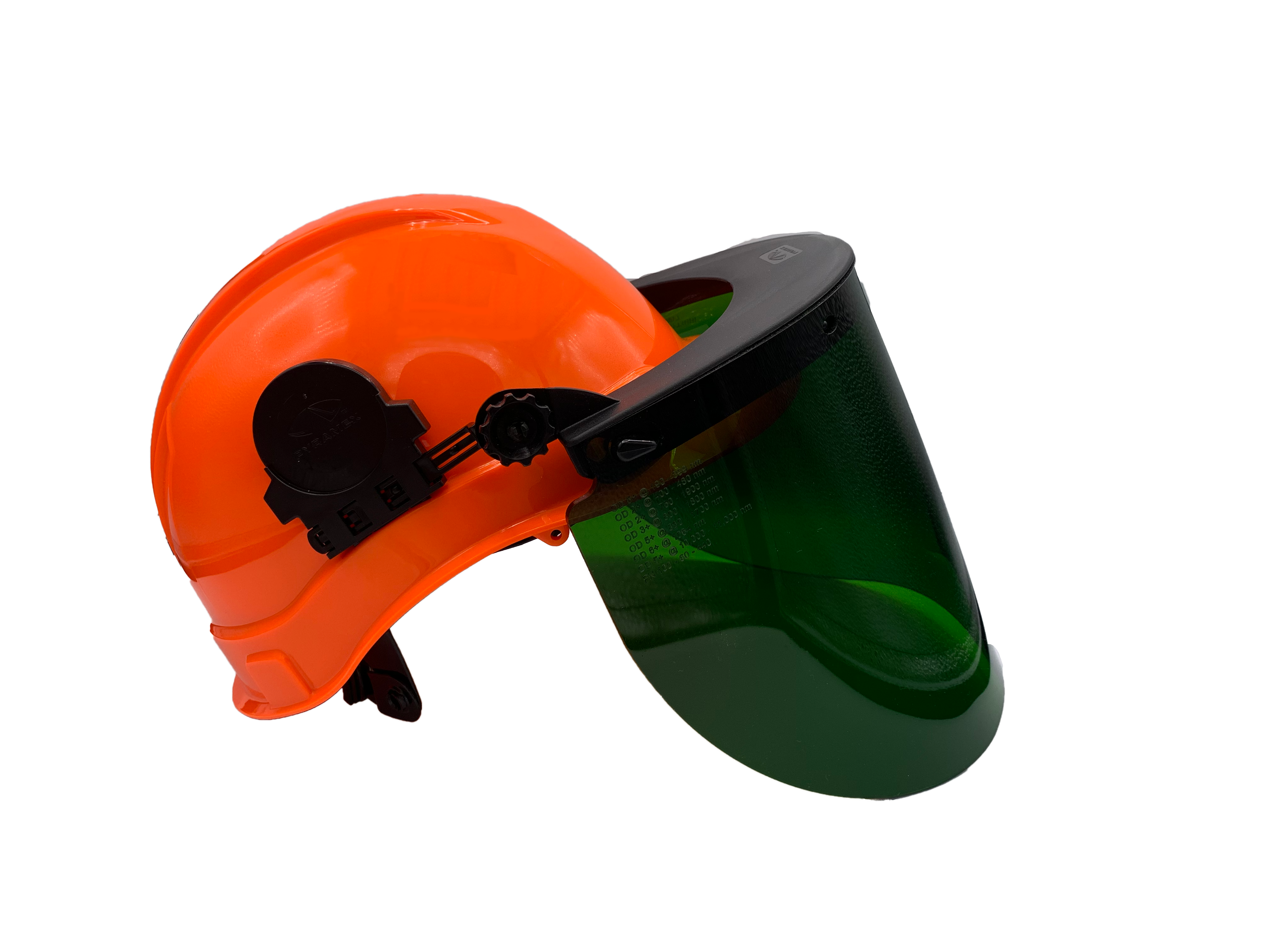 IR Laser Safety Face Shield – Hard Hat Mounted | OD 6+ @ 1064 nm, Broad IR Protection