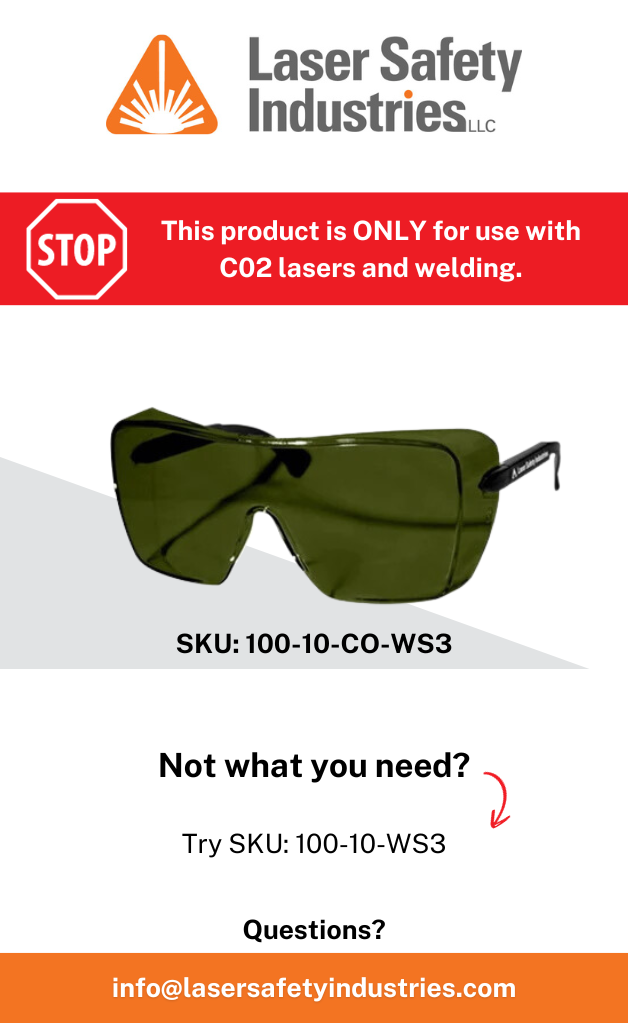 Laser Welding Safety Glasses – Shade 3 | CO₂ Only, 9,000–11,000 nm Protection