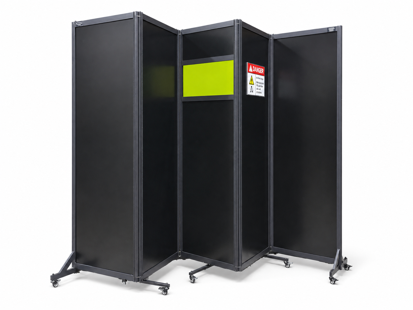 Portable laser safety hardwall barrier with integrated viewing window and laser warning sign