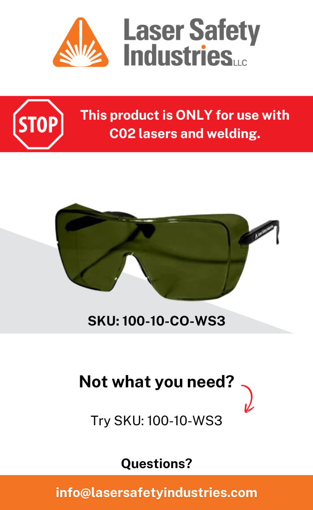 Laser Safety Glasses - Welding Shade 3 - C02 Laser ONLY