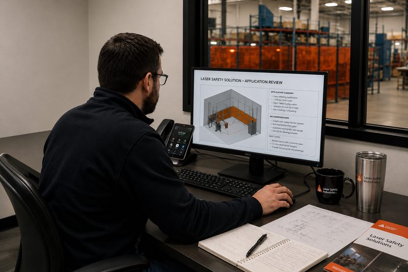 Laser safety application review showing engineering evaluation of containment systems and protective solutions